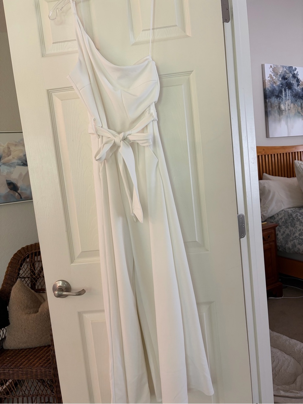 White One-Shoulder Tie-Waist Maxi Dress